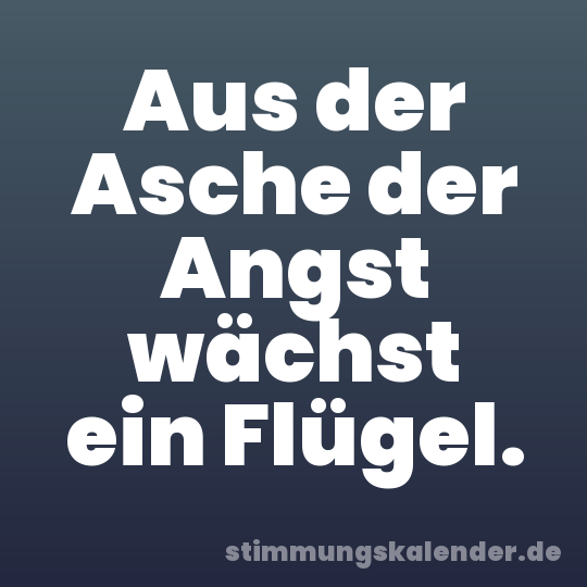 Aus der Asche der Angst wächst ein Flügel.
