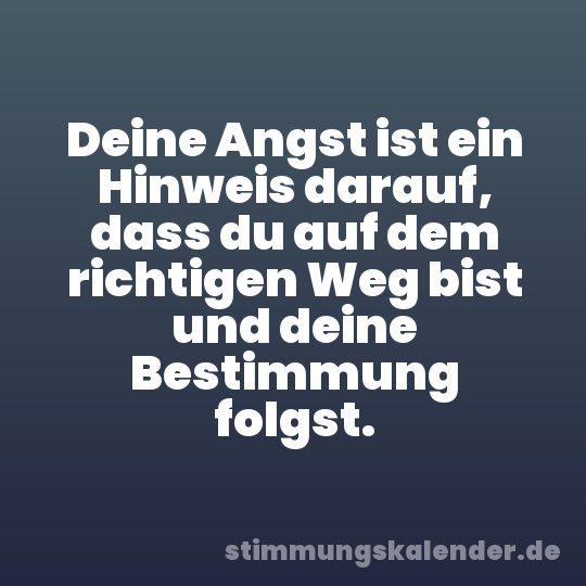 Deine Angst ist ein Hinweis darauf, dass du auf dem richtigen Weg bist und deine Bestimmung folgst.