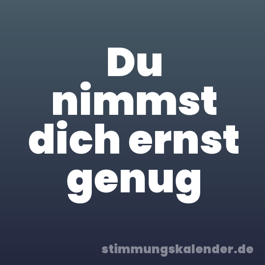 Du nimmst dich ernst genug