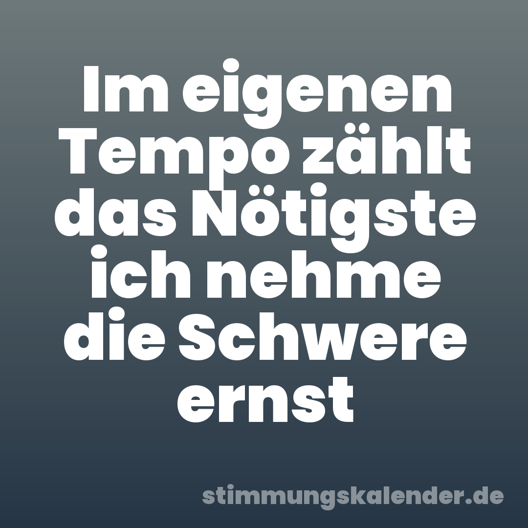 Im eigenen Tempo zählt das Nötigste ich nehme die Schwere ernst