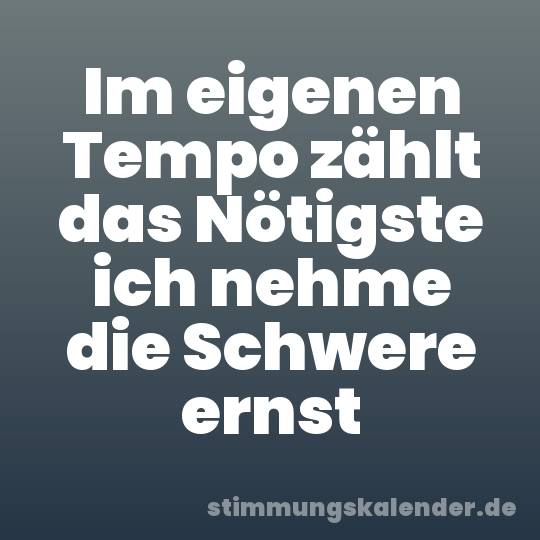 Im eigenen Tempo zählt das Nötigste ich nehme die Schwere ernst