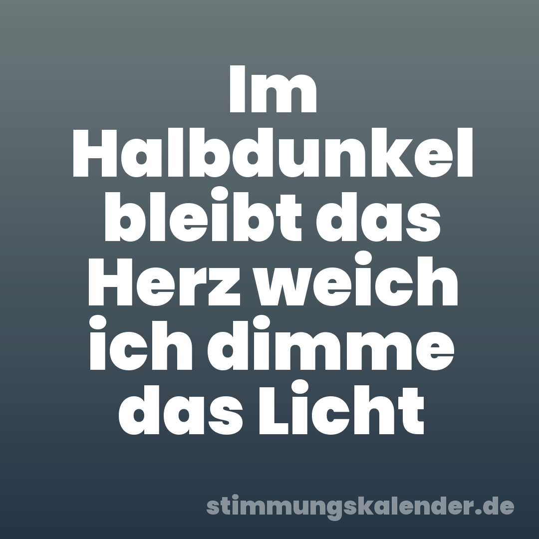 Im Halbdunkel bleibt das Herz weich ich dimme das Licht