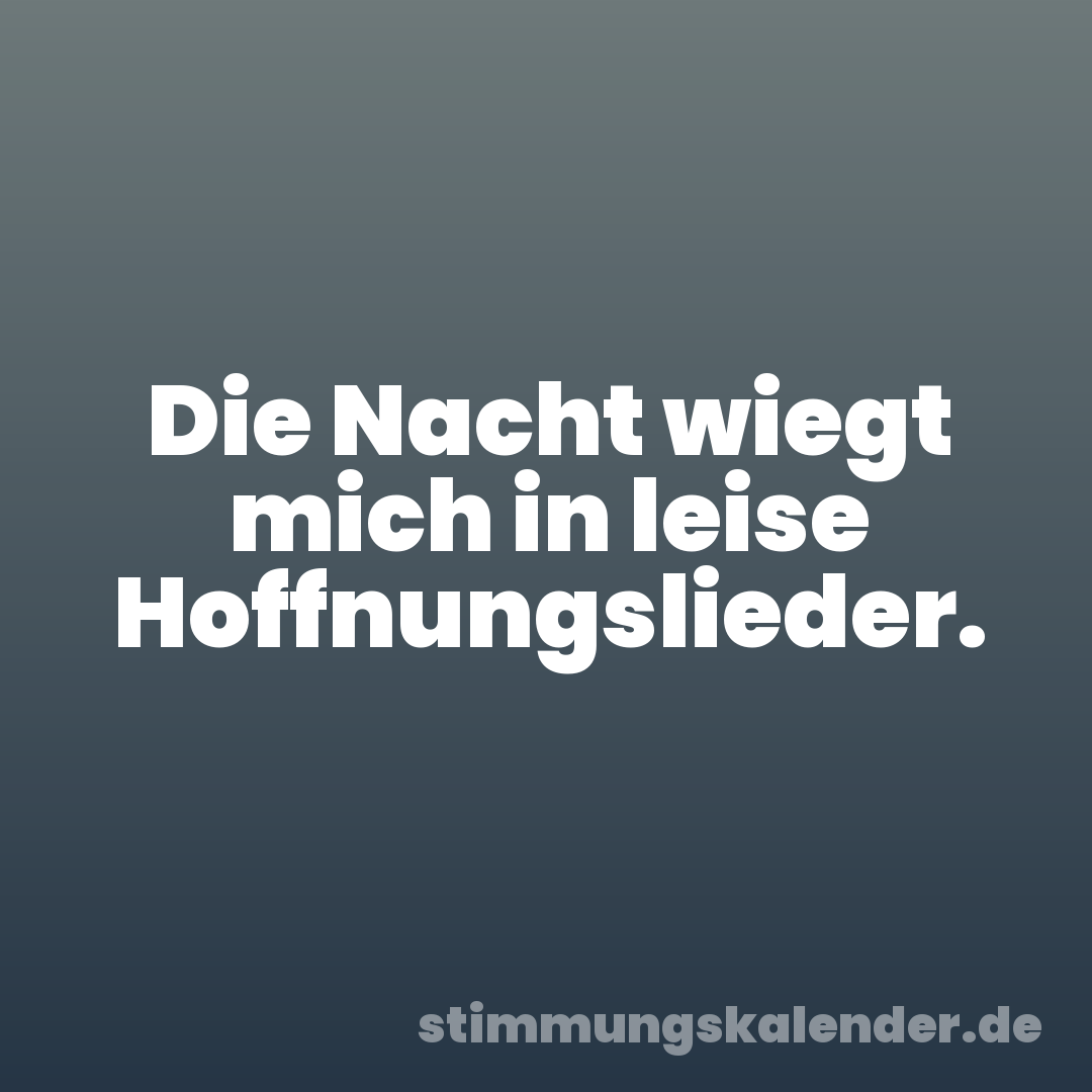 Die Nacht wiegt mich in leise Hoffnungslieder.