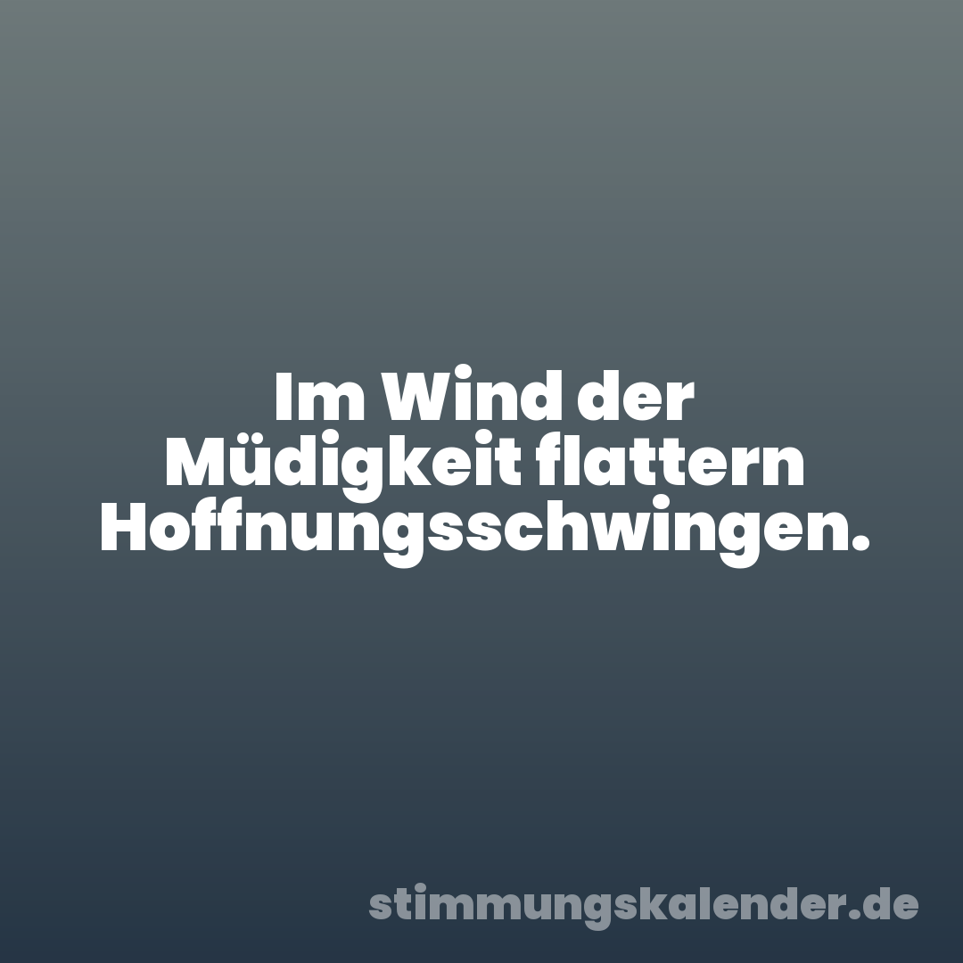Im Wind der Müdigkeit flattern Hoffnungsschwingen.