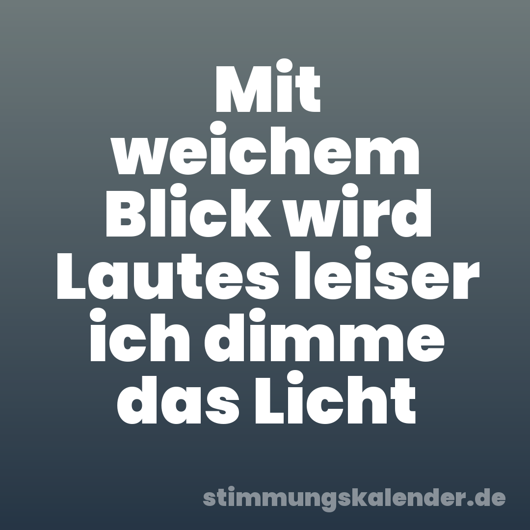 Mit weichem Blick wird Lautes leiser ich dimme das Licht