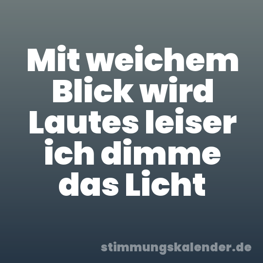 Mit weichem Blick wird Lautes leiser ich dimme das Licht