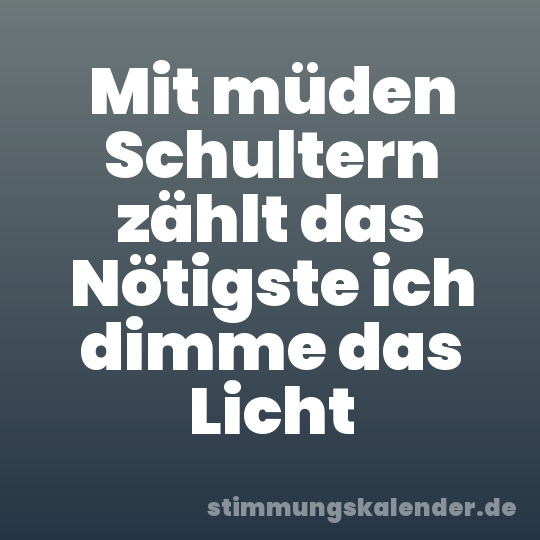 Mit müden Schultern zählt das Nötigste ich dimme das Licht