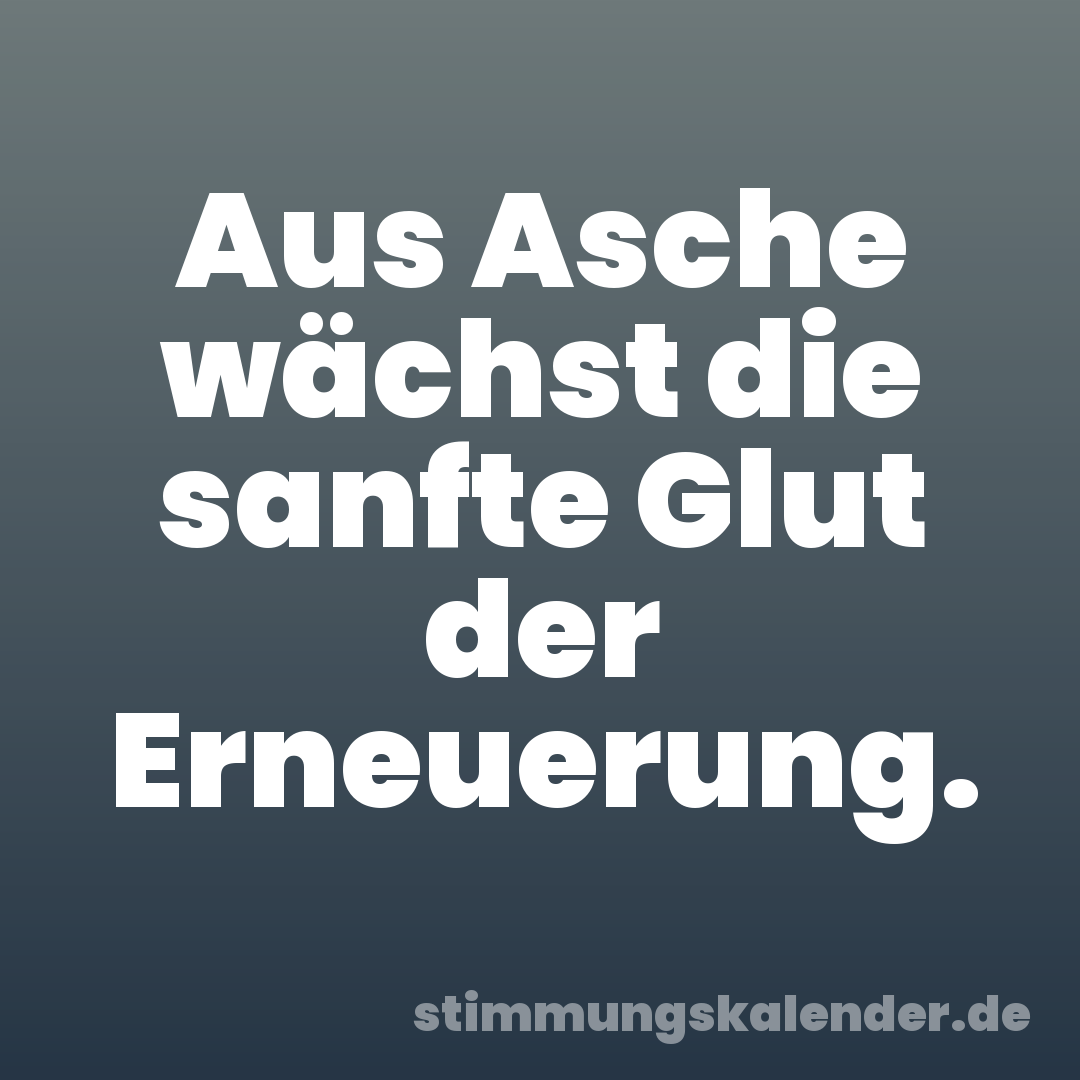 Aus Asche wächst die sanfte Glut der Erneuerung.