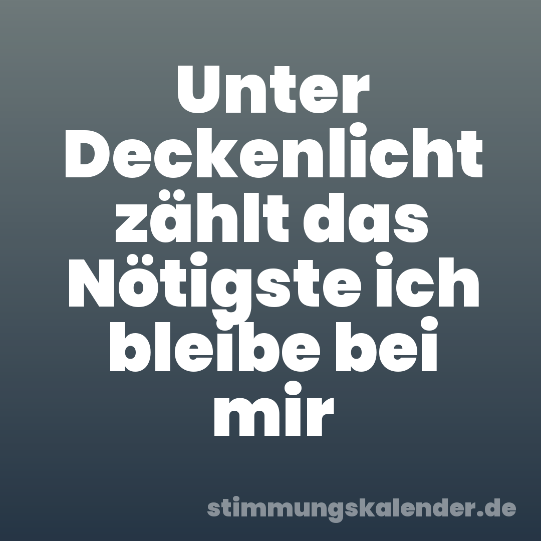 Unter Deckenlicht zählt das Nötigste ich bleibe bei mir
