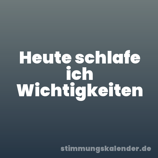 Heute schlafe ich Wichtigkeiten