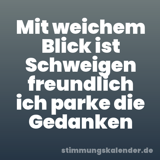 Mit weichem Blick ist Schweigen freundlich ich parke die Gedanken