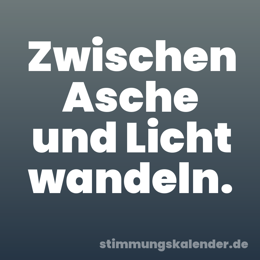 Zwischen Asche und Licht wandeln.