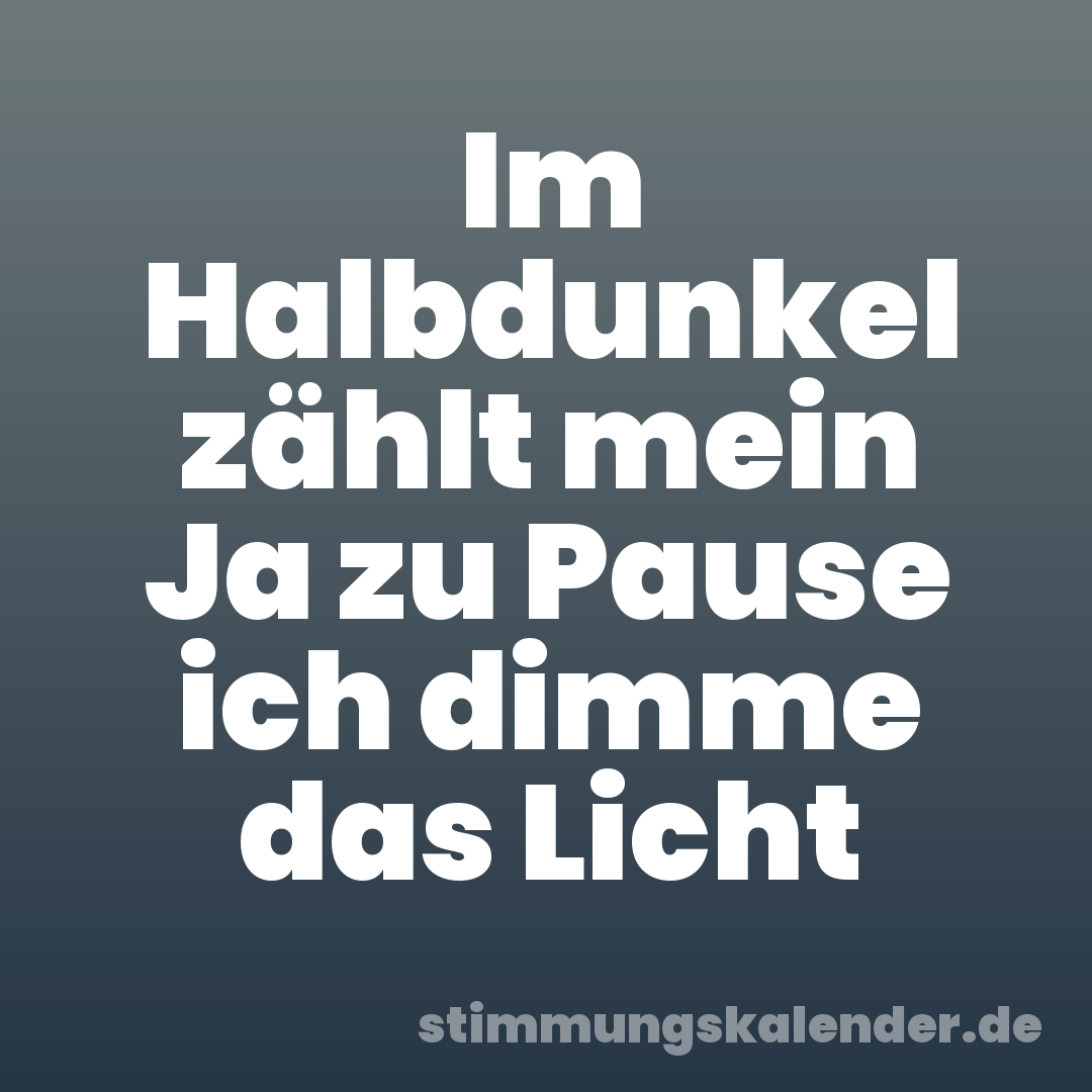 Im Halbdunkel zählt mein Ja zu Pause ich dimme das Licht