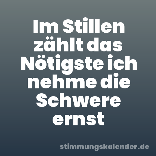 Im Stillen zählt das Nötigste ich nehme die Schwere ernst