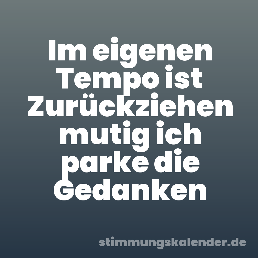 Im eigenen Tempo ist Zurückziehen mutig ich parke die Gedanken