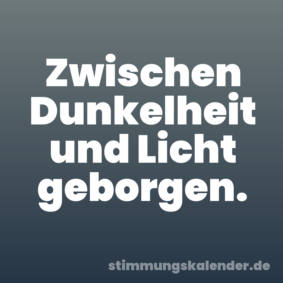 Zwischen Dunkelheit und Licht geborgen.