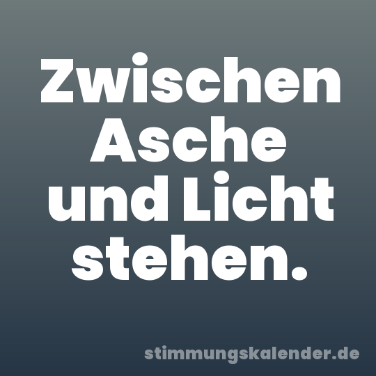 Zwischen Asche und Licht stehen.
