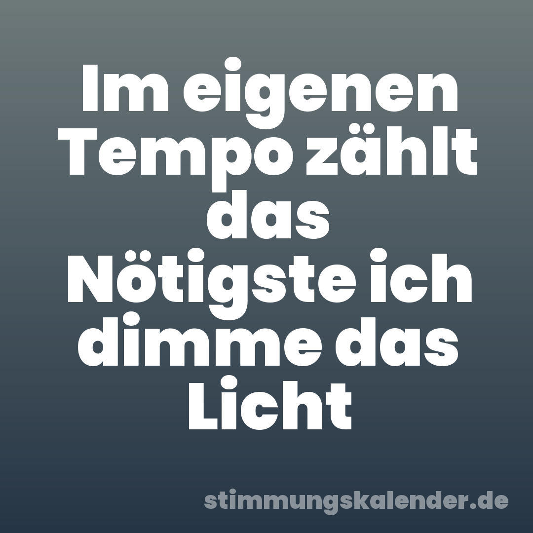Im eigenen Tempo zählt das Nötigste ich dimme das Licht