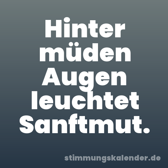 Hinter müden Augen leuchtet Sanftmut.