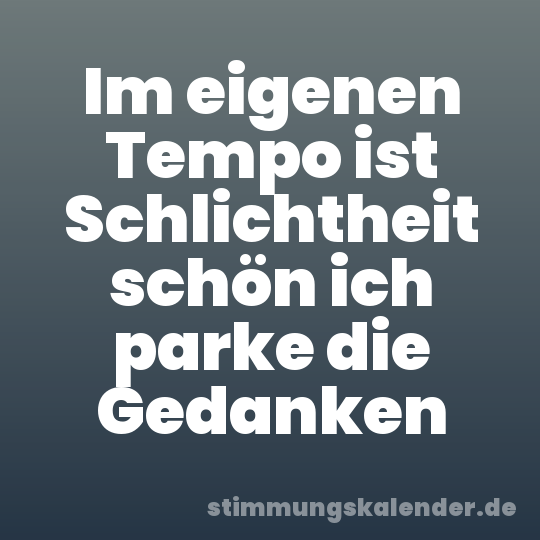 Im eigenen Tempo ist Schlichtheit schön ich parke die Gedanken