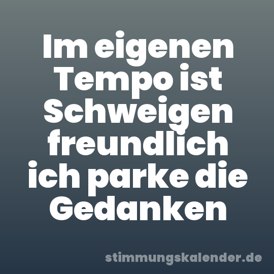 Im eigenen Tempo ist Schweigen freundlich ich parke die Gedanken