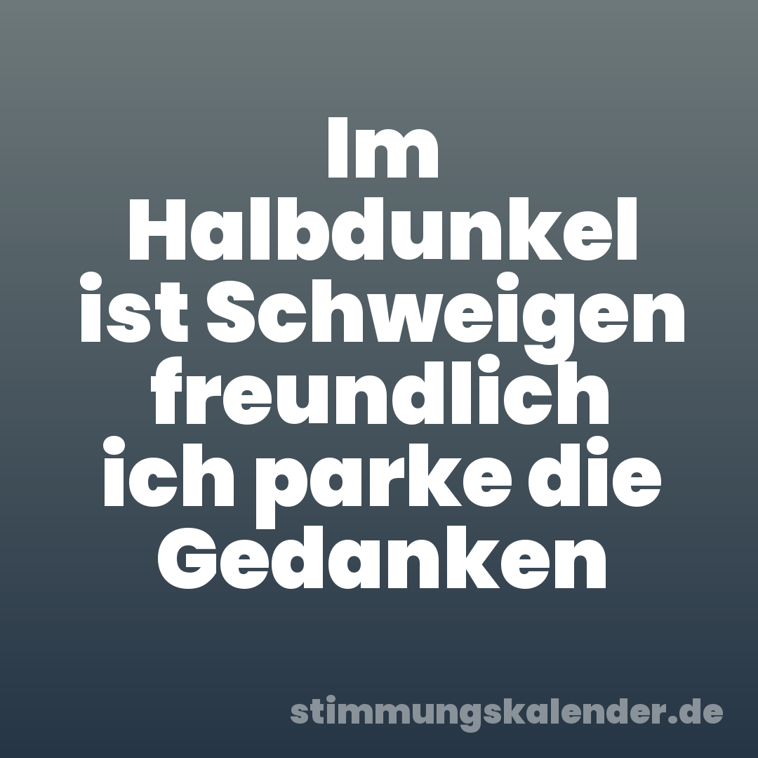 Im Halbdunkel ist Schweigen freundlich ich parke die Gedanken