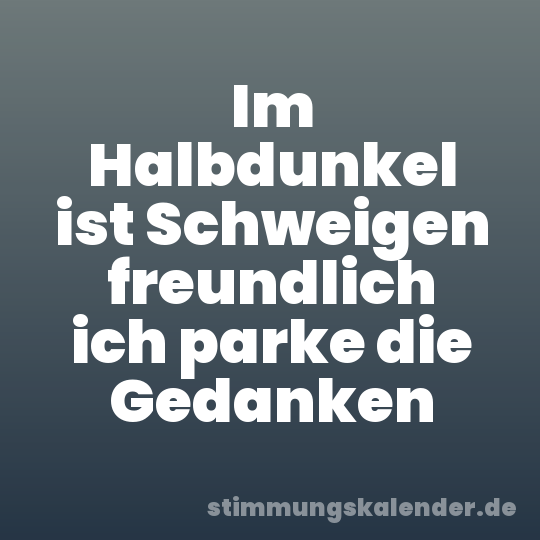 Im Halbdunkel ist Schweigen freundlich ich parke die Gedanken