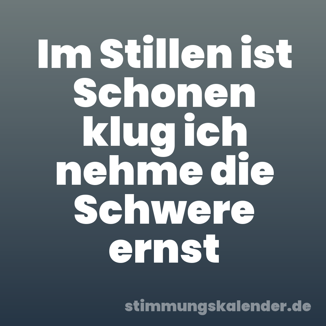 Im Stillen ist Schonen klug ich nehme die Schwere ernst