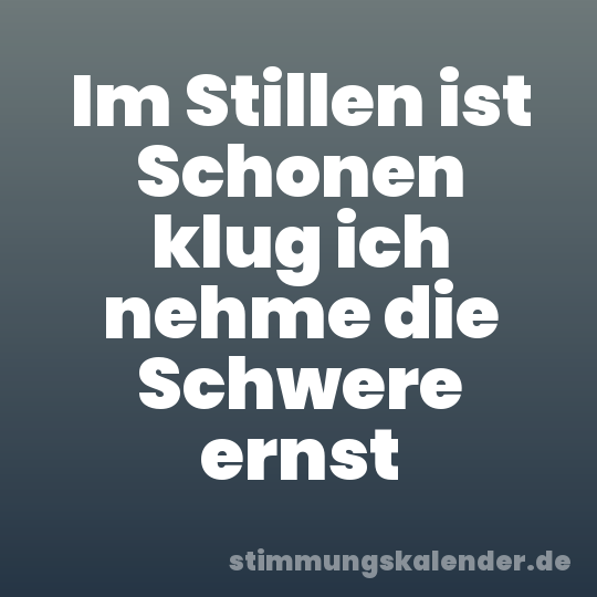 Im Stillen ist Schonen klug ich nehme die Schwere ernst