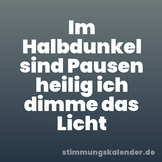 Im Halbdunkel sind Pausen heilig ich dimme das Licht
