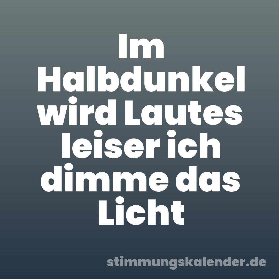 Im Halbdunkel wird Lautes leiser ich dimme das Licht