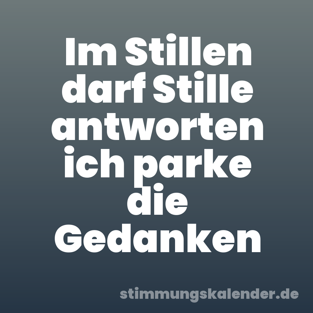 Im Stillen darf Stille antworten ich parke die Gedanken
