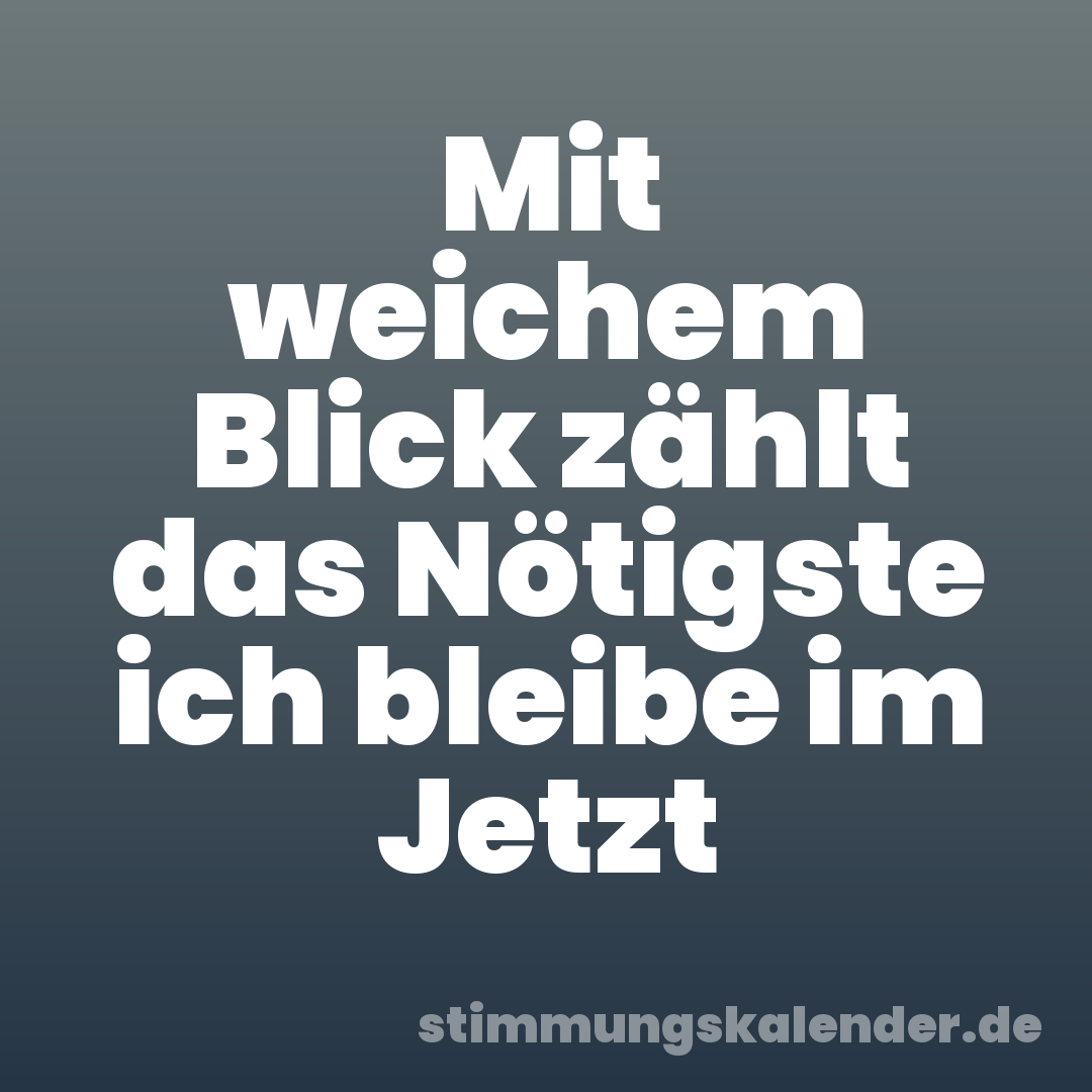 Mit weichem Blick zählt das Nötigste ich bleibe im Jetzt
