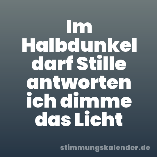 Im Halbdunkel darf Stille antworten ich dimme das Licht