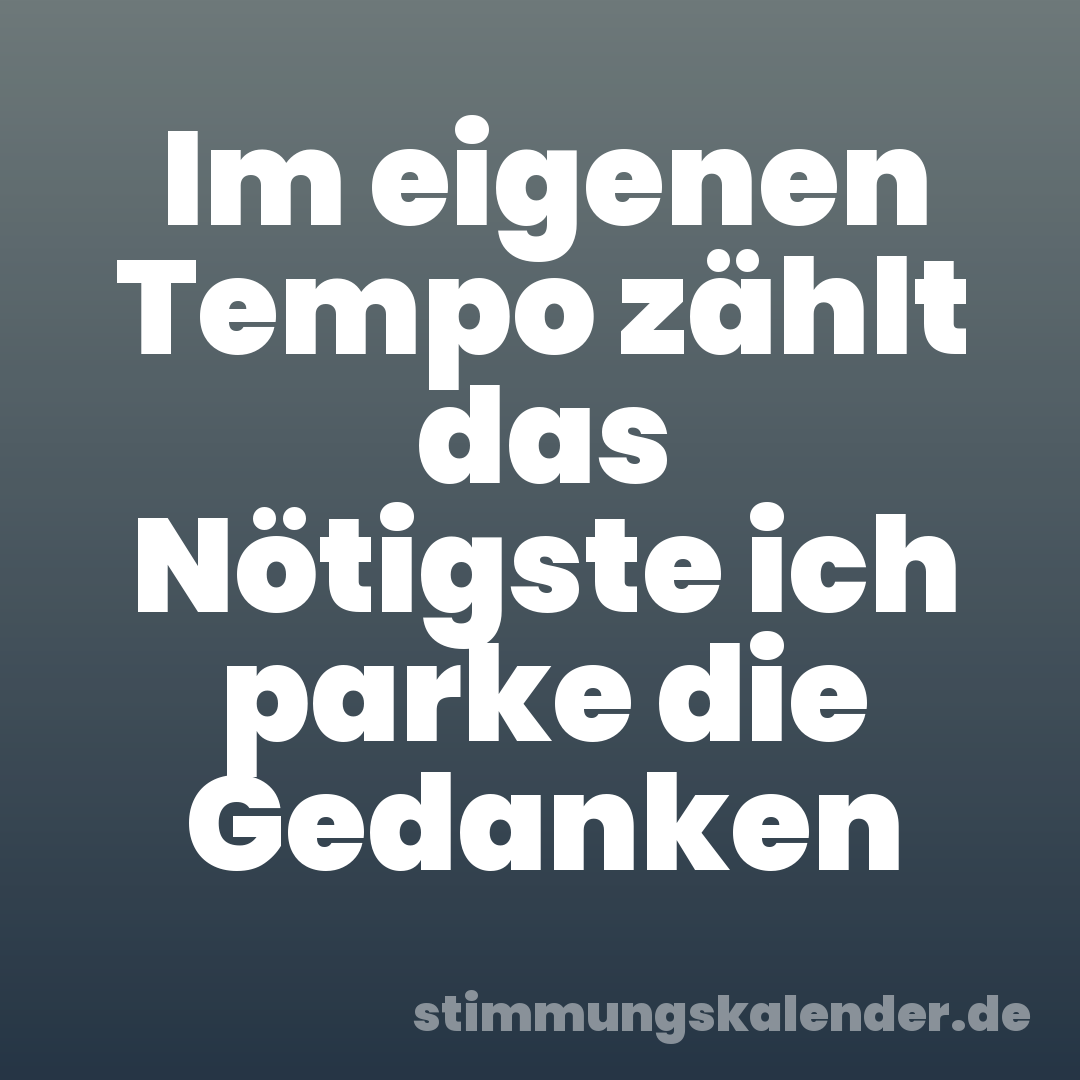 Im eigenen Tempo zählt das Nötigste ich parke die Gedanken