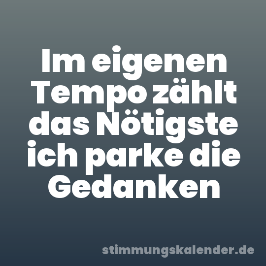 Im eigenen Tempo zählt das Nötigste ich parke die Gedanken