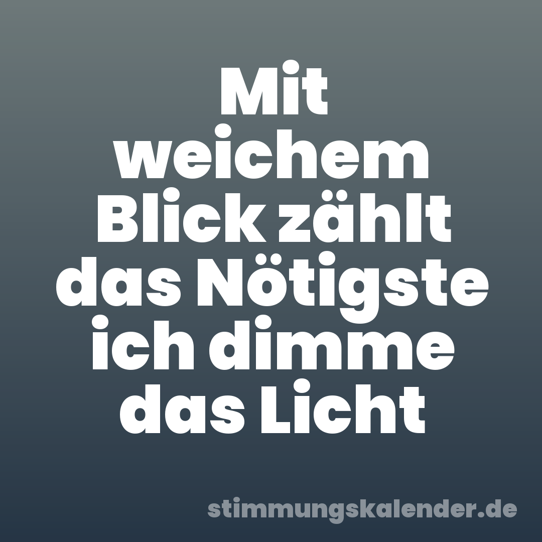 Mit weichem Blick zählt das Nötigste ich dimme das Licht