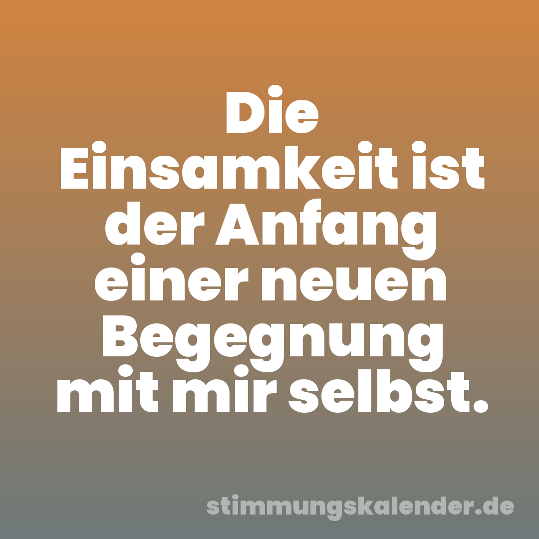 Die Einsamkeit ist der Anfang einer neuen Begegnung mit mir selbst.