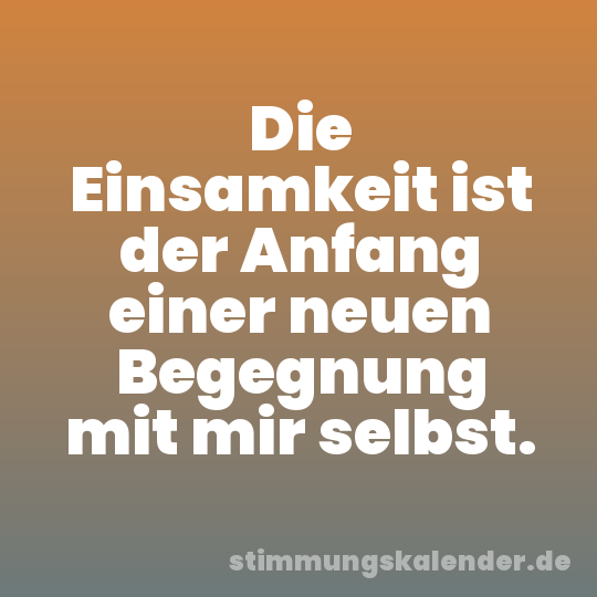 Die Einsamkeit ist der Anfang einer neuen Begegnung mit mir selbst.