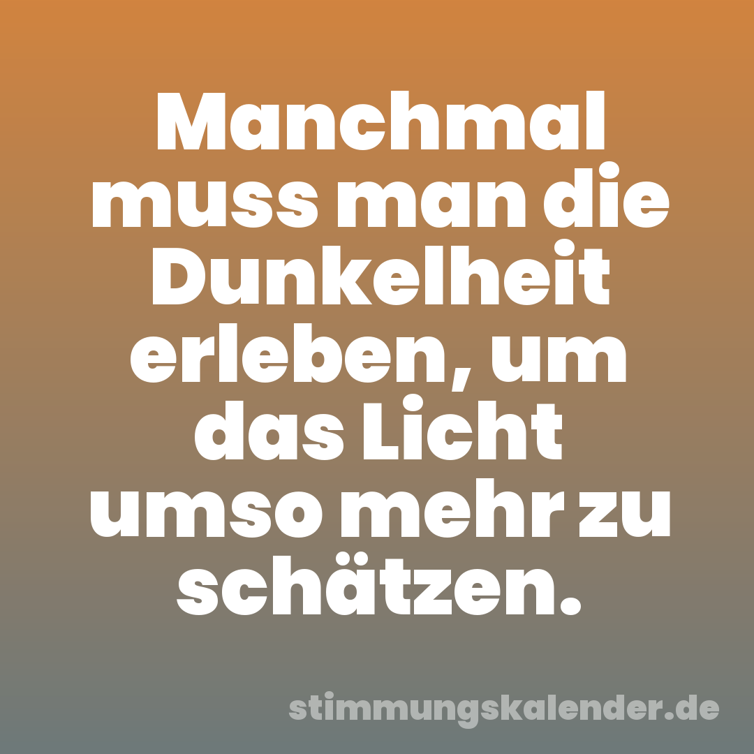 Manchmal muss man die Dunkelheit erleben, um das Licht umso mehr zu schätzen.
