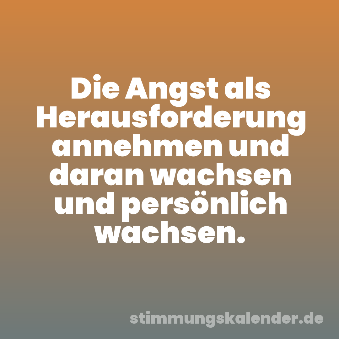 Die Angst als Herausforderung annehmen und daran wachsen und persönlich wachsen.