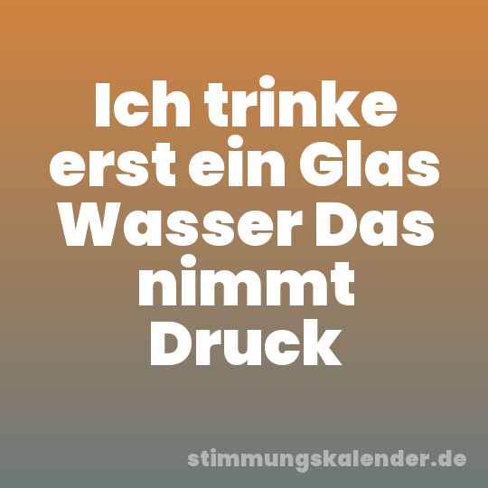 Ich trinke erst ein Glas Wasser Das nimmt Druck