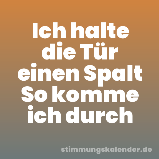 Ich halte die Tür einen Spalt So komme ich durch