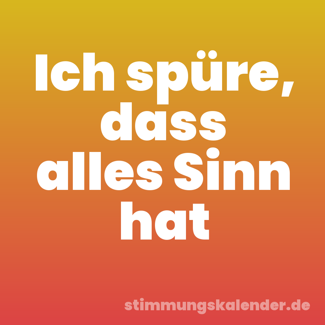 Ich spüre, dass alles Sinn hat