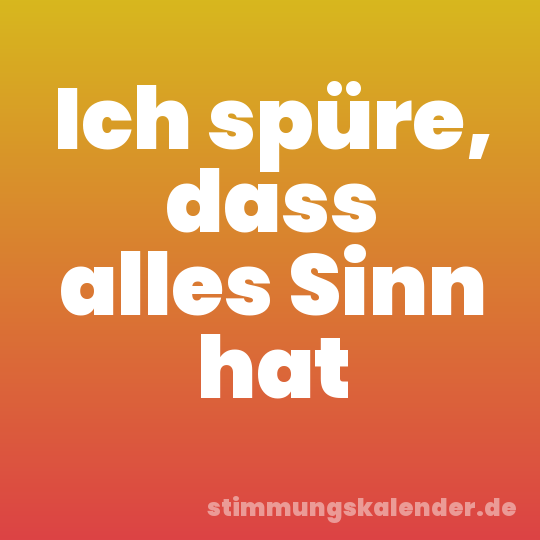 Ich spüre, dass alles Sinn hat