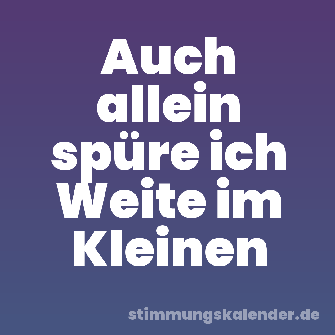 Auch allein spüre ich Weite im Kleinen
