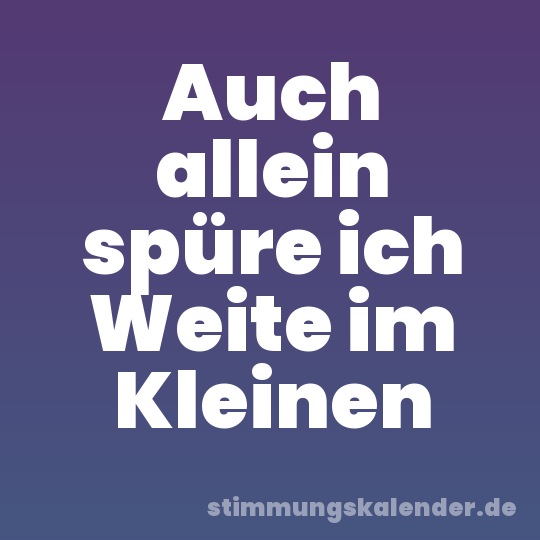 Auch allein spüre ich Weite im Kleinen