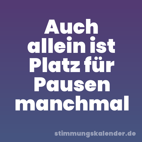 Auch allein ist Platz für Pausen manchmal