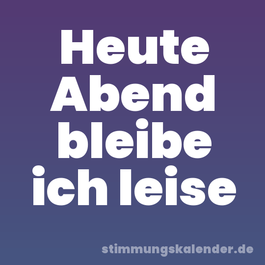 Heute Abend bleibe ich leise