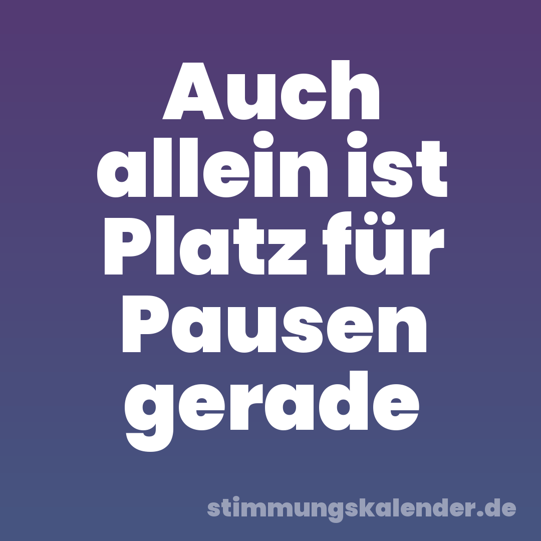 Auch allein ist Platz für Pausen gerade